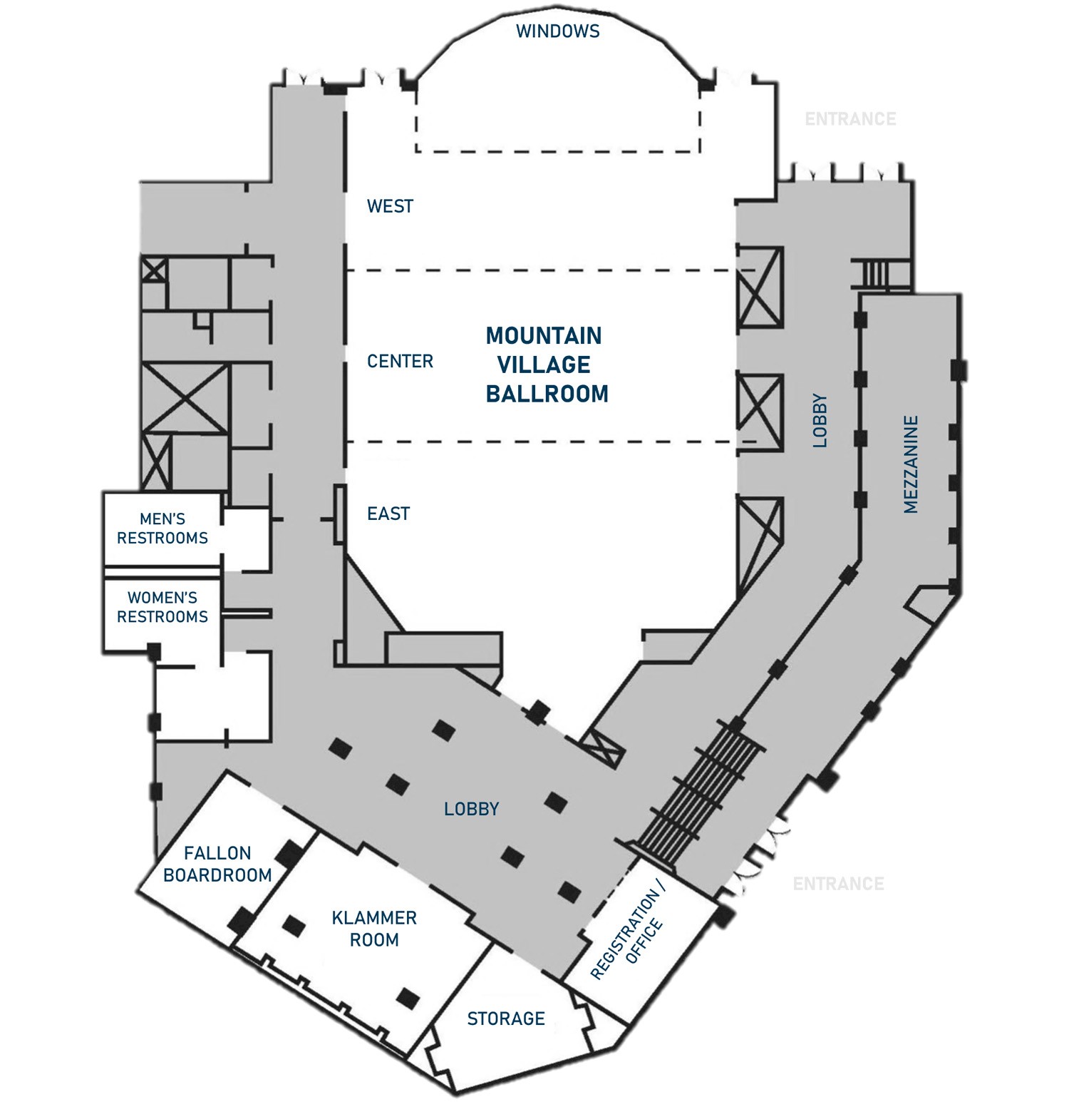 Sketch of facility floor plan with room names